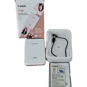Canon Ivy Mini Mobile Photo Printer w/ 10 Sheets Zink Paper White/Rose Gold Cord
